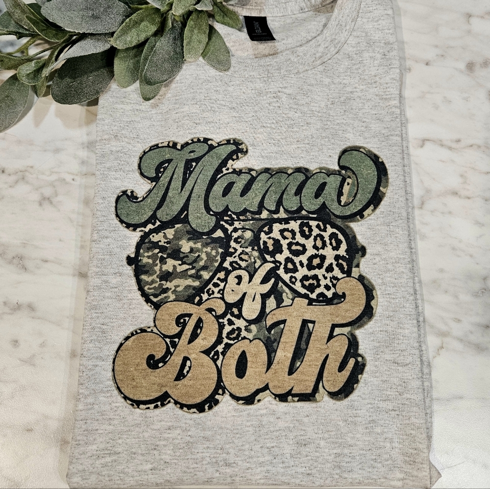 Mama of both shirt camo and cheetah print cute popular trending mom